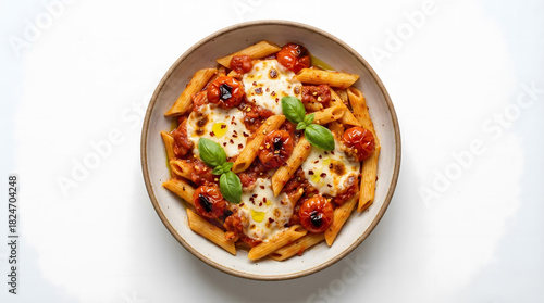 Top view flat lay Italian penne pasta