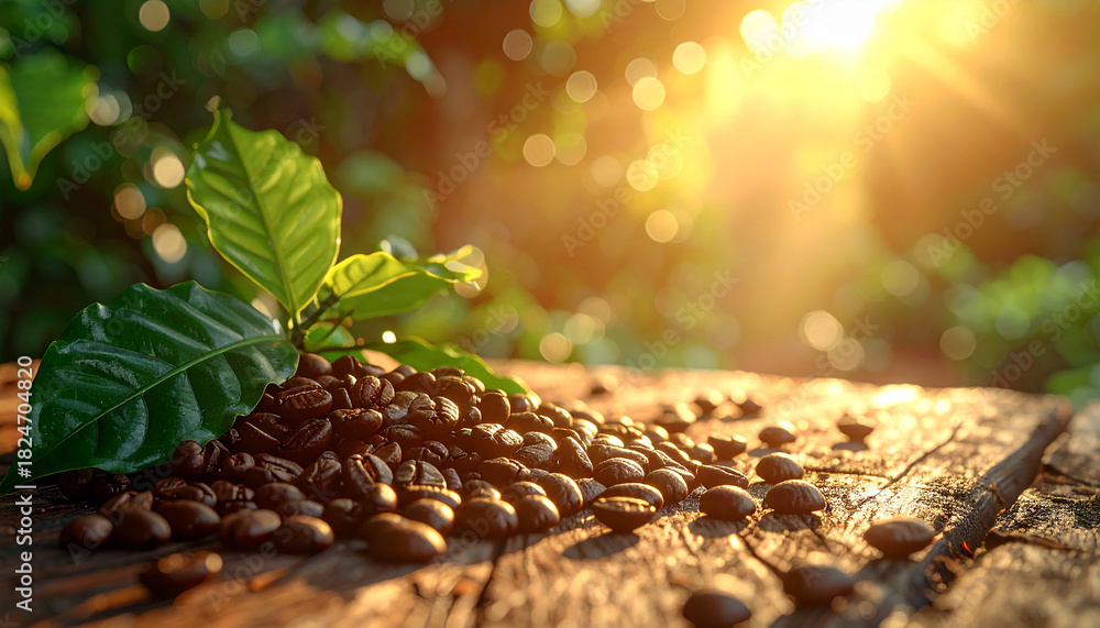 Fototapeta premium Coffee beans in nature delicious aromatic coffee 