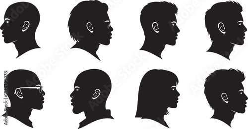 Diverse Male and Female Silhouettes in Profile View