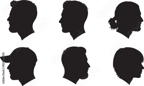 Diverse Male and Female Silhouettes in Profile View