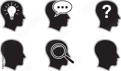 Icons of Human Heads Representing Thought, Ideas, Questions, and Search