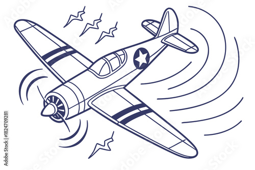 Vintage Propeller Airplane in Dynamic Flight Motion aircraft retro