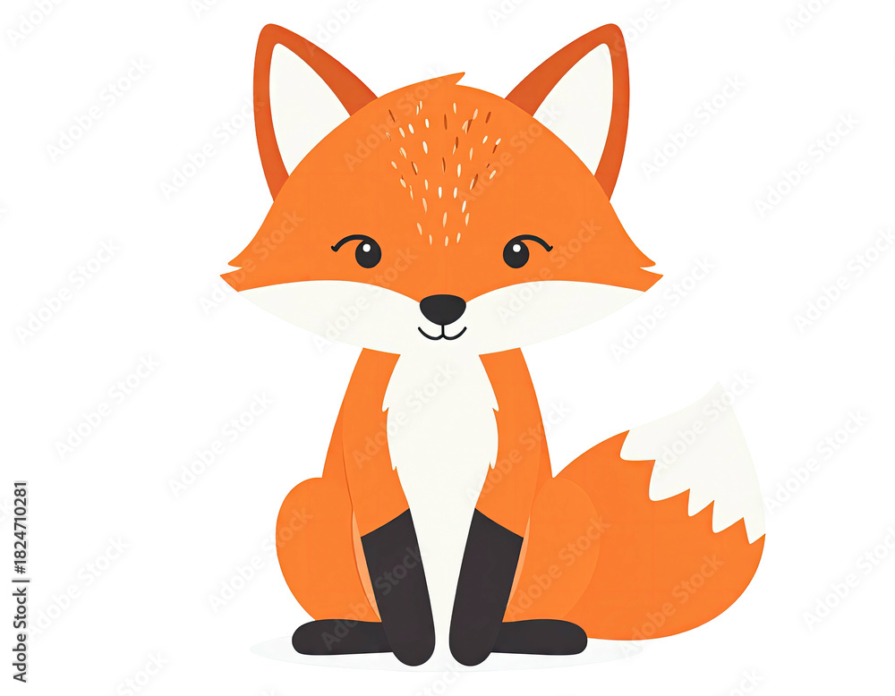 Obraz premium Cute cartoon fox illustration with orange fur and white accents.