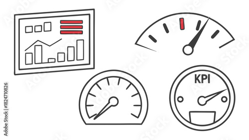 Business analytics and performance measurement icons Keywords: KPI, key performance indicator