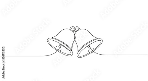 Continuous line drawing of wedding bells, a symbol of love and commitment for celebratory