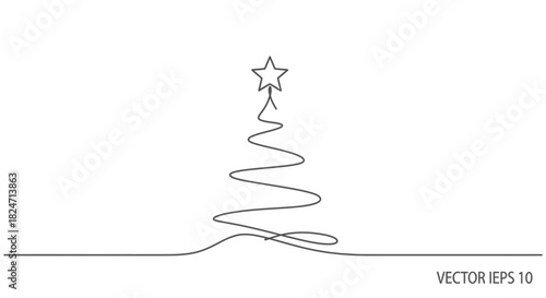 Minimalist line art of a Christmas tree adorned with a star representing the festive season