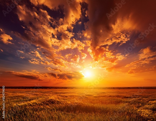 orange sky featuring the sun and clouds in hot summer weather