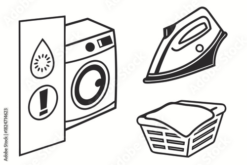 Washing Machines Ironing Board and Clothesline with Banners laundry