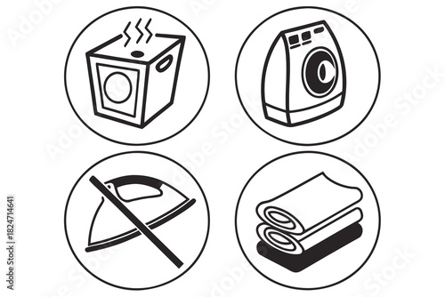 Laundry Care Symbols Including Washing Machine Iron and Drying Instructions vector