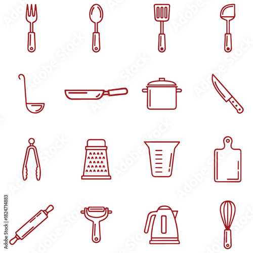 Kitchen Utensil Icons, Collection Of Fork Spoon Ladle And Knife Symbols For Cooking Design Project Management And Home Applications

