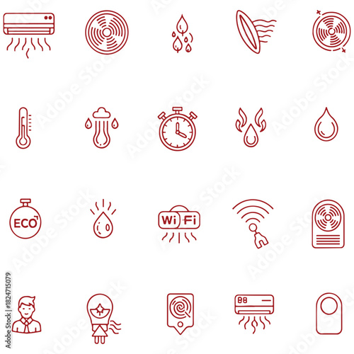 Climate Control Icons, Collection Of Air Conditioner Fan And Thermostat Symbols For Tech Design Project Management And Smart Home Applications

