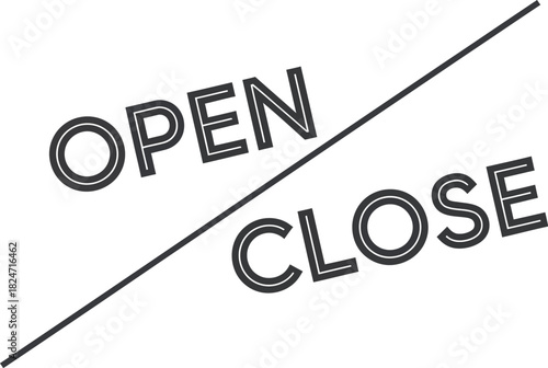 Open and close sign with a line separating the two words on white background