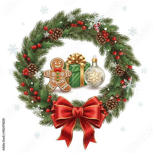Christmas wreath with bells and ribbon