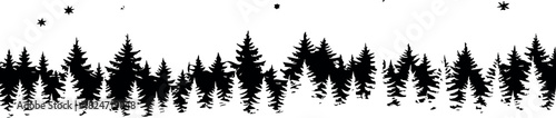 Silhouette of a Forest Line Featuring Pine Trees and Stars, Ideal for Landscape Designs and Backgrounds