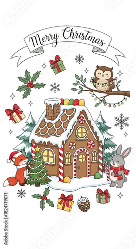 Christmas gingerbread house with santa claus