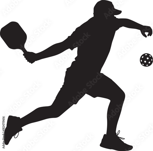 Black vector silhouette illustration of a soccer player kicking a football