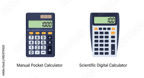 Two calculators displayed a manual pocket calculator and a scientific digital calculator