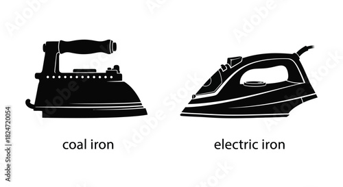 A visual comparison of antique coal iron and modern electric iron silhouettes