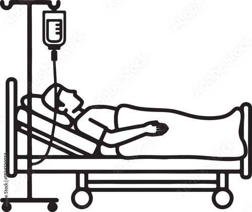 Patient in Hospital Bed Receiving IV Drip - Medical Illustration