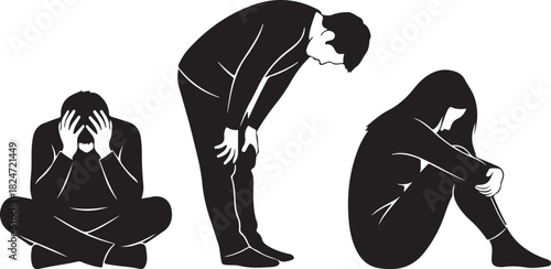 Silhouettes of people expressing distress, sadness, and despair