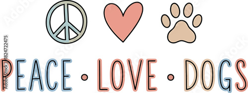 Peace Love Dogs Vector Design, Cute Animal Paw Prints and Heart Graphics for Pet Lovers T-Shirts and Stickers