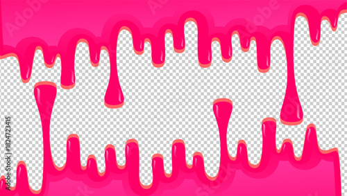 Ice cream drip on transparent pattern background. Wavy ice cream illustration. Cream dripped on transparent background. Syrup splash and melt illustration. Melting caramel milk illustration.