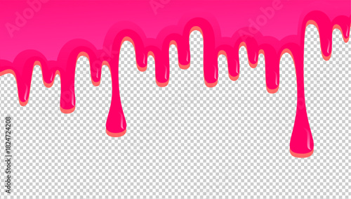 Ice cream drip on transparent pattern background. Wavy ice cream illustration. Cream dripped on transparent background. Syrup splash and melt illustration. Melting caramel milk illustration.