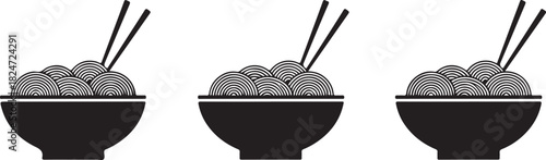 Three Bowls of Noodles with Chopsticks Icon Set