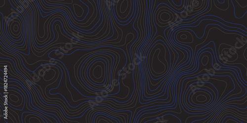 Dark abstract topographic contour pattern with smooth flowing lines and subtle blue accents. Modern minimalist background ideal for digital design, wallpapers, branding, and seamless graphic textures.