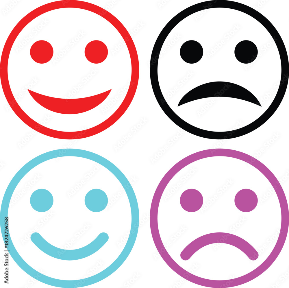 Fototapeta premium Bright smile icon set vector illustration for happy emoticon designs