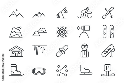 A collection of winter sport icons and graphics.