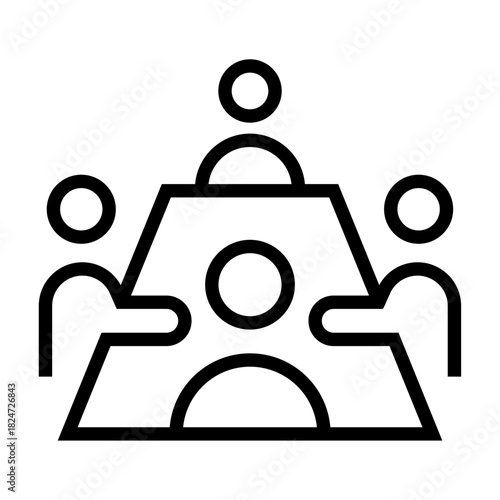 Icono de reunión. Trabajo en equipo. Cuatro personas sentadas alrededor de una mesa en actividad grupal. Ilustración vectorial