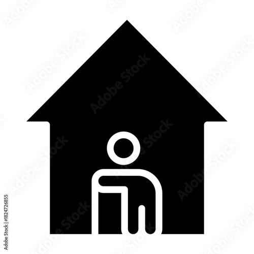 Icono de cuidado senior. Atención a personas mayores. Casa con un anciano con bastón en su interior. Ilustración vectorial