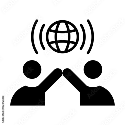 Icono de alianza global. Cooperación internacional. Dos personas chocando puños con globo terráqueo. Ilustración vectorial