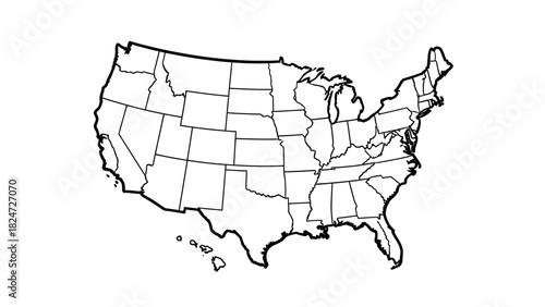 Outline map of the contiguous United States with all states clearly marked.