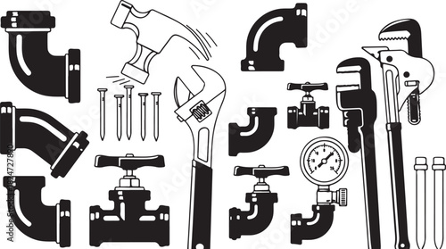 Plumbing Tools and Fixtures: A Collection of Industrial and Construction Elements