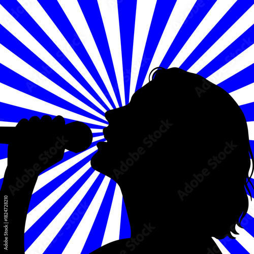 Svg vector file silhouette singer tilt up singing microphone starburst background