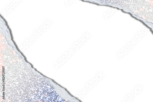 Abstract glitter torn paper edges isolated on transparent background for design