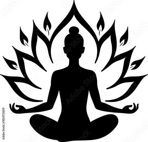 Meditation Lotus Pose Silhouette – Yoga Mindfulness Vector Art