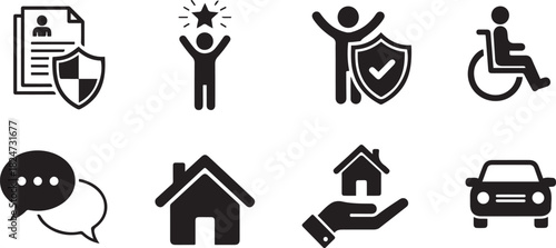 Insurance and Safety Icons with Document, Person, and Home security protection