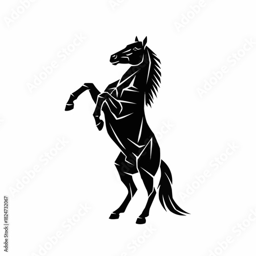 Powerful Black Horse Rearing Up Silhouette Vector Art.