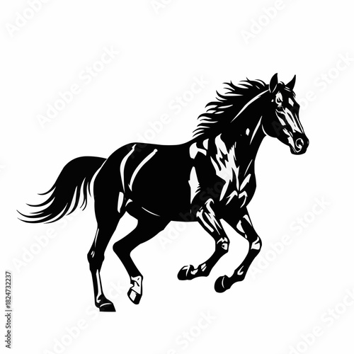 Elegant silhouette of a powerful horse galloping gracefully across the open field.
