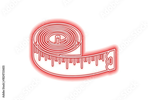 Vibrant red neon measuring tape for fitness, health, tailoring, and design projects, highlighting precision, progress, and stylish measurement solutions