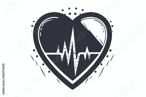 heart outlined with a vital sign waveform shows healthcare with a white background