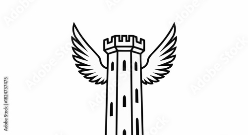 Winged Tower Logo Design Concept.
