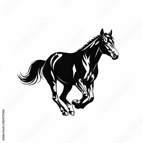 Dynamic Black Horse Galloping with Power and Grace in Silhouette.