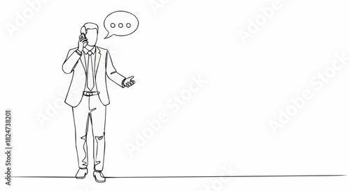 Man in Suit Talking on Phone with Speech Bubble.