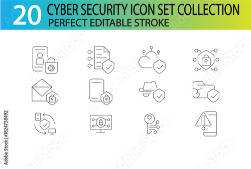 CYBER SECURITY LINE ICON SET COLLECTION