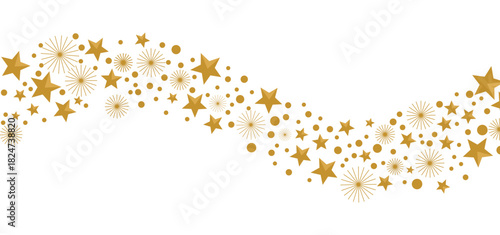 Star wavy confetti background, gold star banner, border vector.