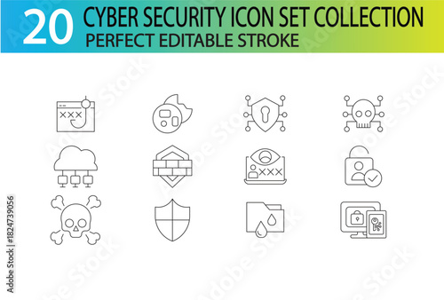 CYBER SECURITY LINE ICON SET COLLECTION